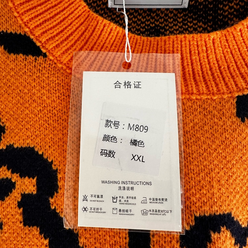 Shengu Polar Bear Crewneck Sweater Orange Back White Kawaii Oversized Knit Funky - Picture 3 of 13